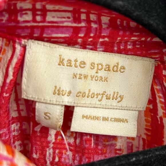 Kate Spade New York Pink Red Printed Tie Neck 100% Silk Sleeveless Top Small - Picture 2 of 4
